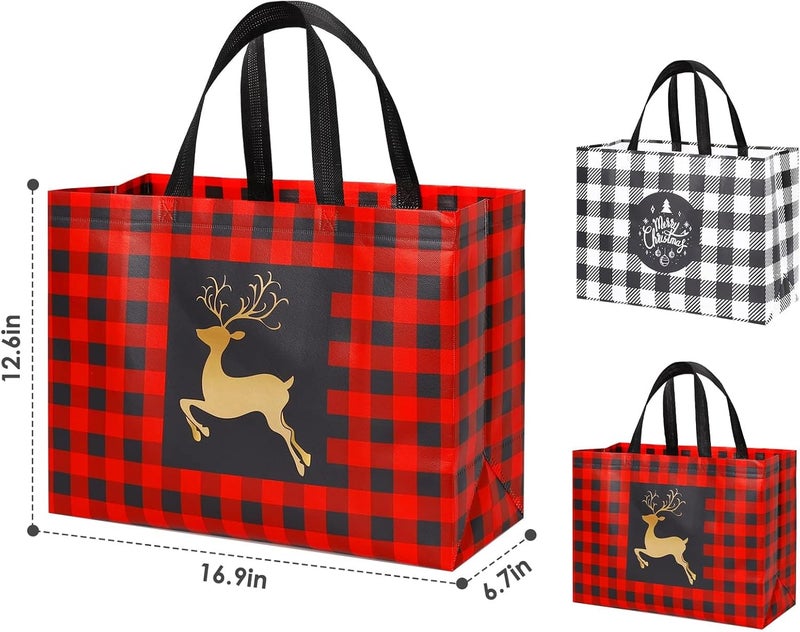 YANGTE 32 Pack Extra Large Christmas Gift Bags, Reusable Tote Bags with Handle Non-Woven Christmas Grocery Shopping Totes for Holiday Xmas, 16.9 * 12.6 * 6.8" - Image 2